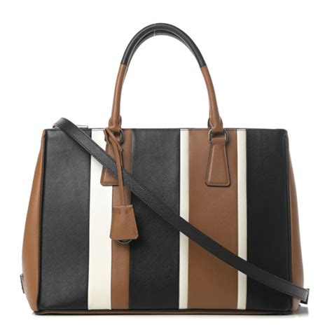 PRADA Saffiano Baiadera Striped Medium Galleria Double Zip 